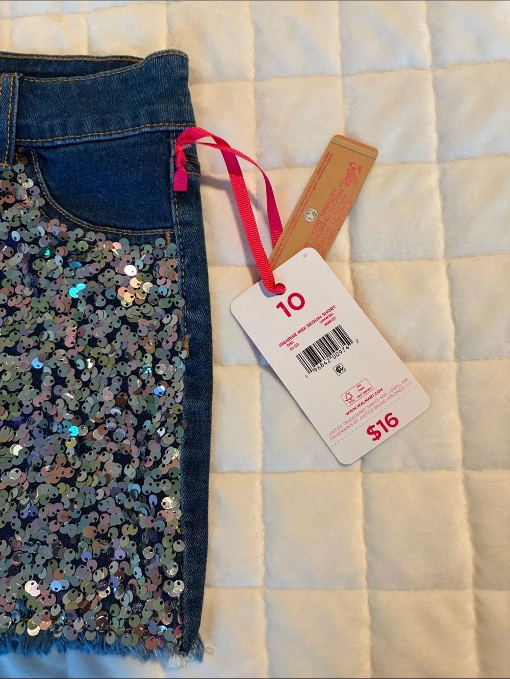 Justice Denim Shorts with Iridescent Sequins